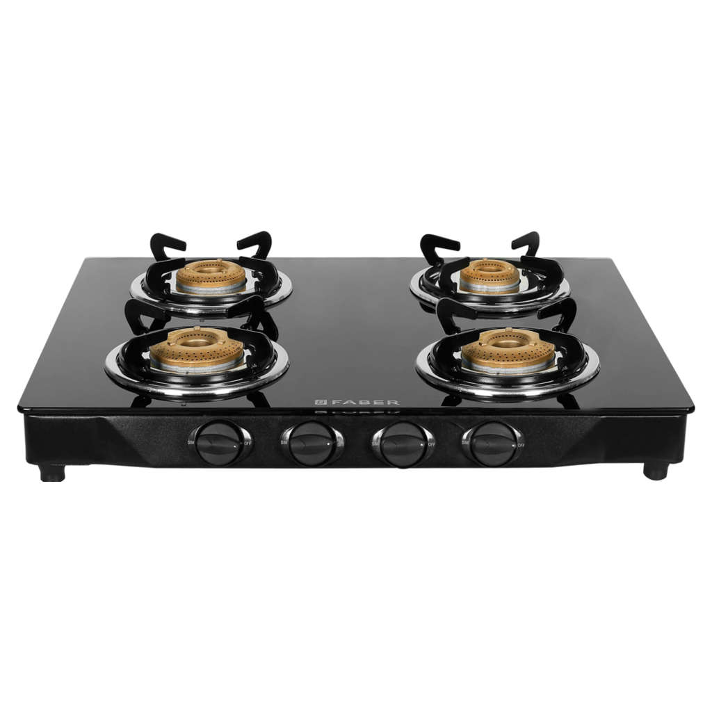 Faber Double Jumbo BK Glass Top Gas Stove 4 Brass Burner 