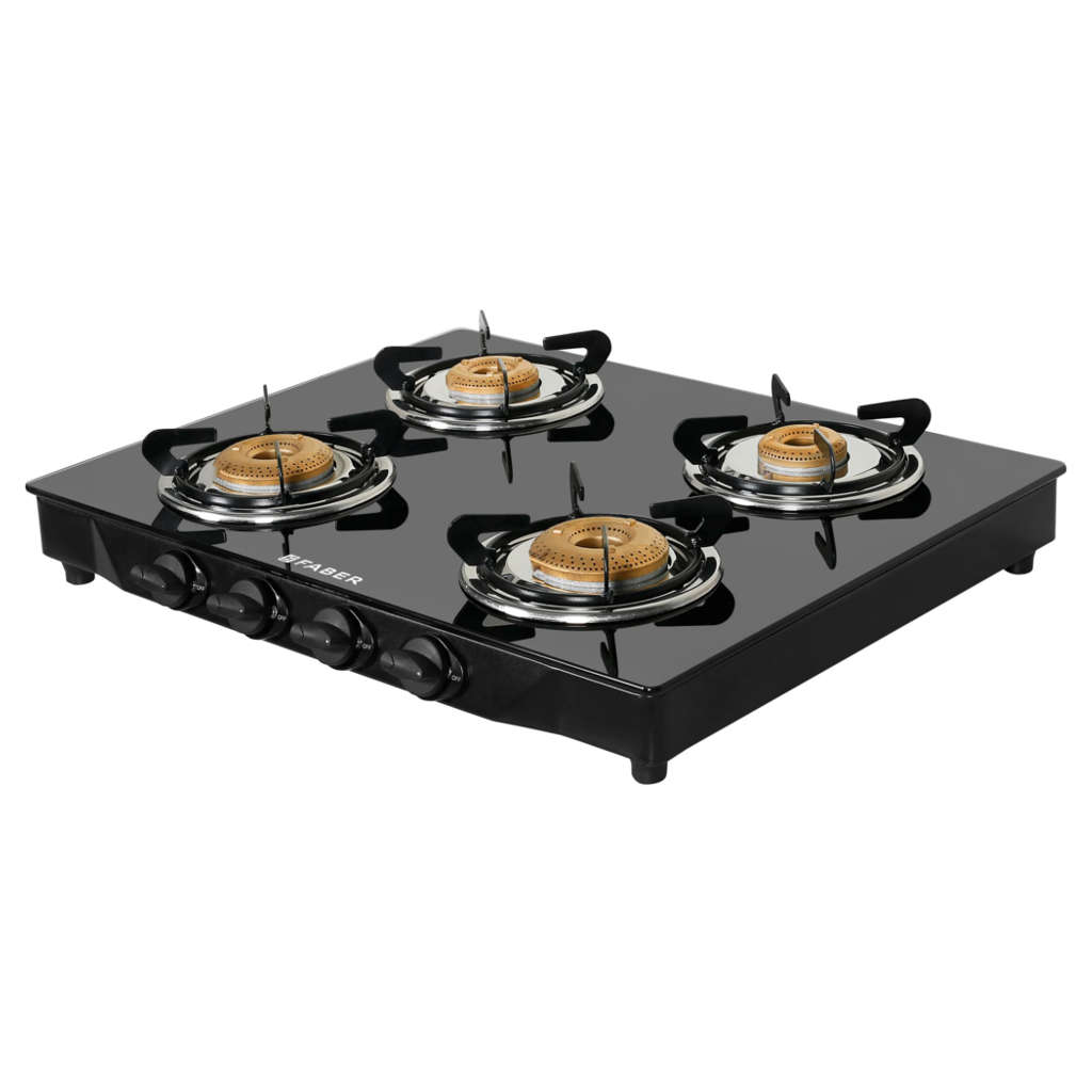 Faber Double Jumbo BK Glass Top Gas Stove 4 Brass Burner