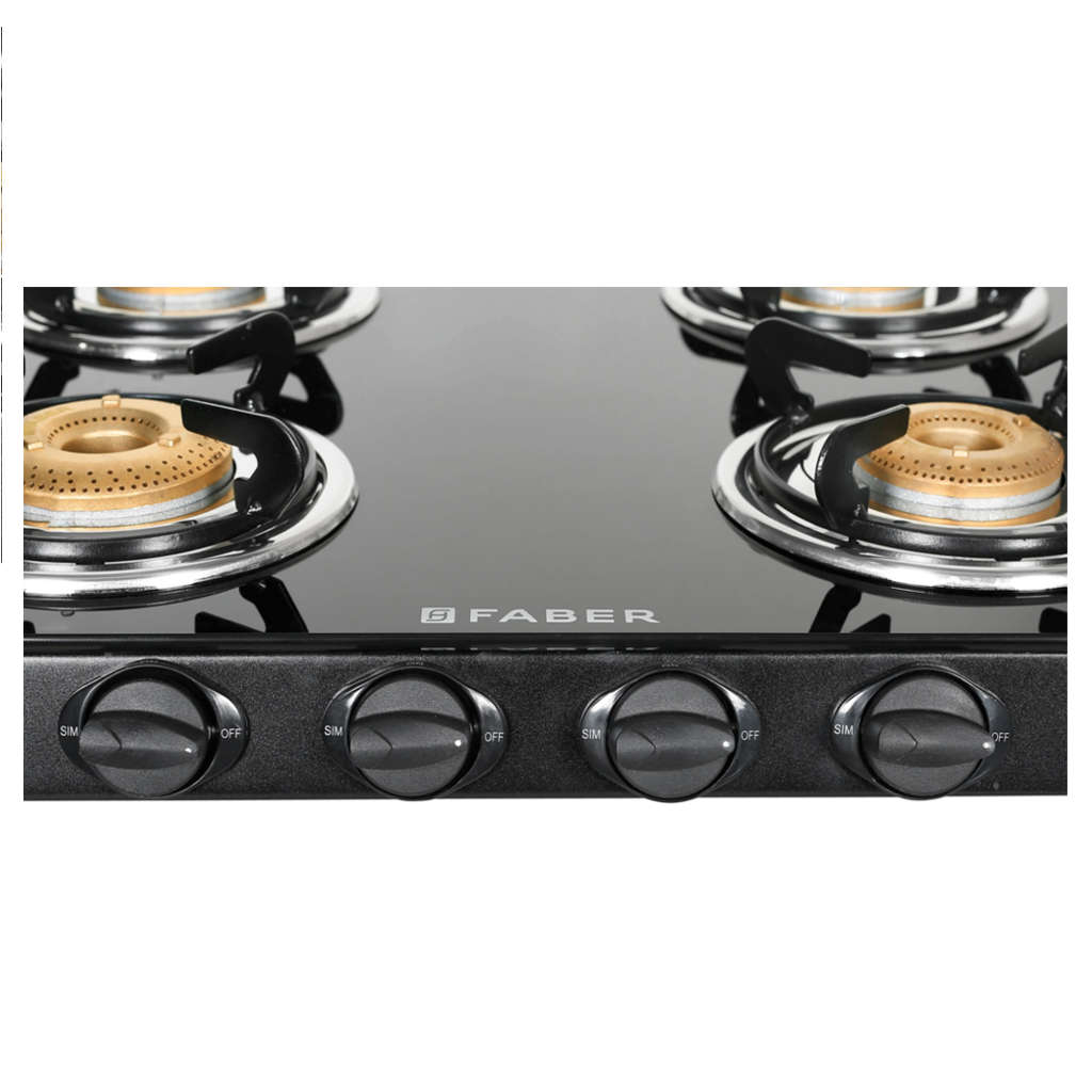 Faber Double Jumbo BK Glass Top Gas Stove 4 Brass Burner