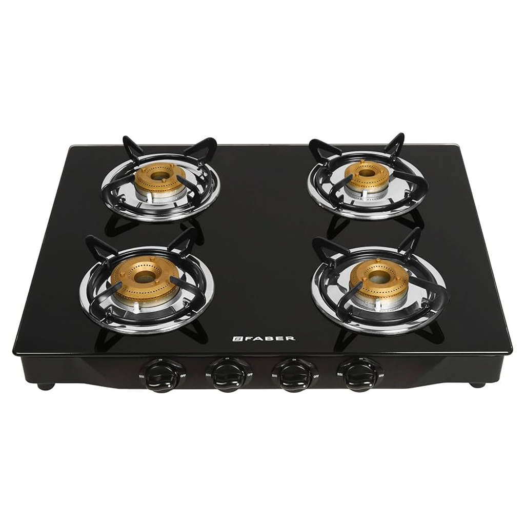 Faber Jumbo BK AI Glass Top Gas Stove 4 Brass Burner 