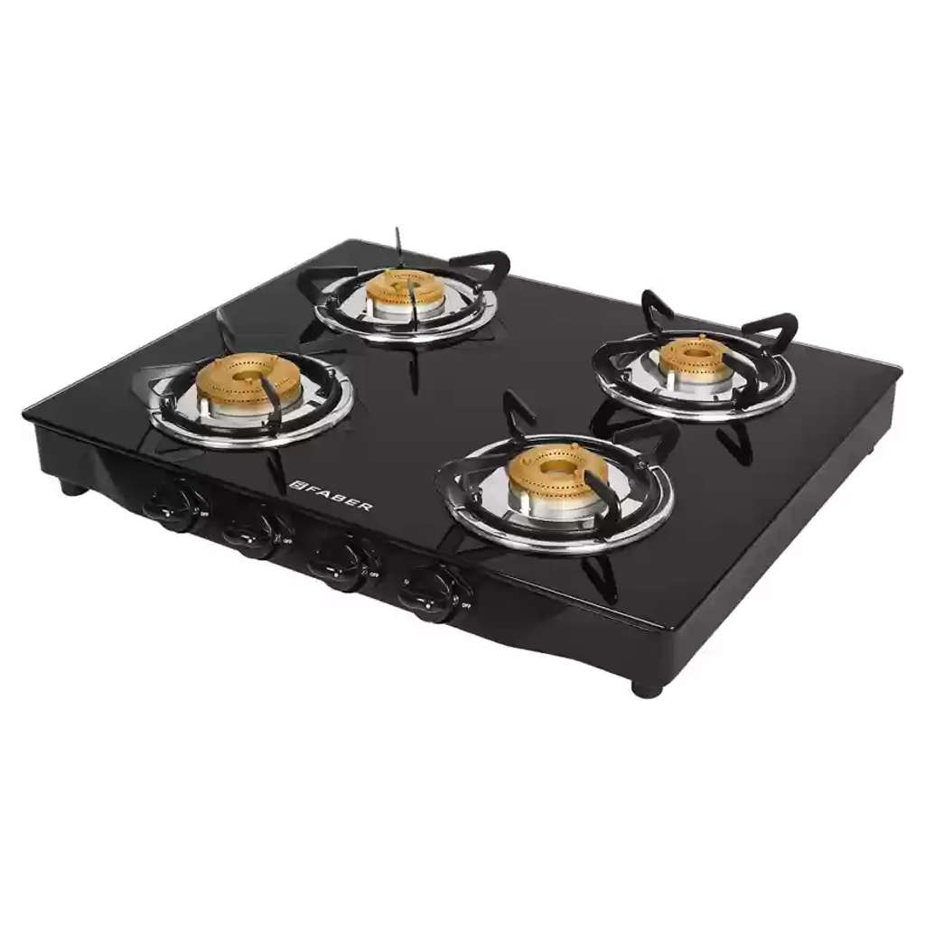 Faber Jumbo BK AI Glass Top Gas Stove 4 Brass Burner