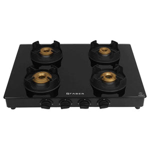 Faber Onyx BK CI Glass Top Gas Stove 4 Brass Burner 