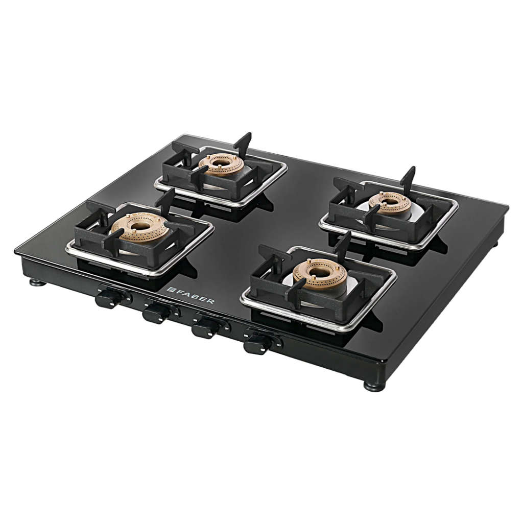 Faber Remo BK Glass Top Gas Stove 4 Brass Burner