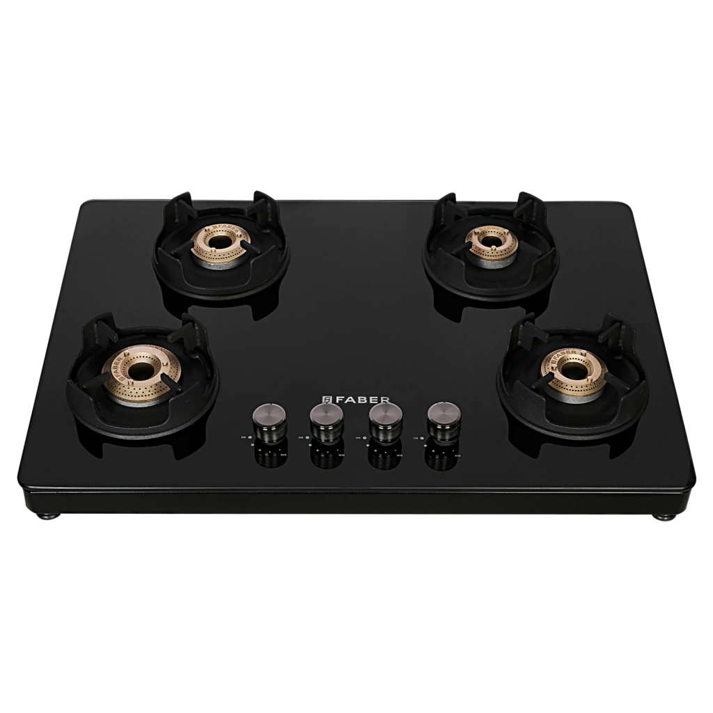 Faber Nios DLX 754 BK Glass Top Gas Stove 4 Brass Burner 