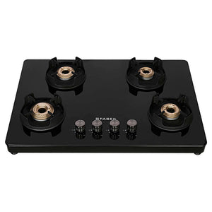 Faber Nios DLX 754 BK Glass Top Gas Stove 4 Brass Burner 