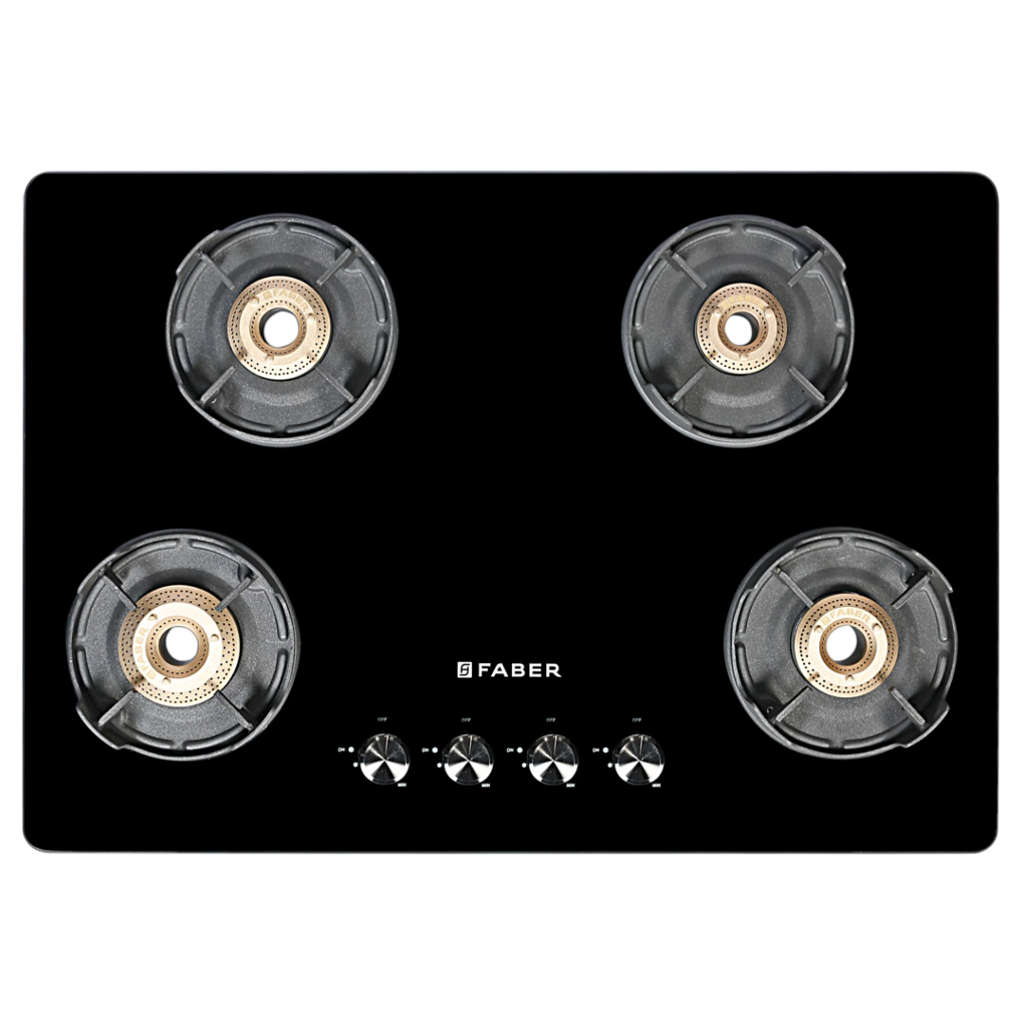 Faber Nios DLX 754 BK Glass Top Gas Stove 4 Brass Burner