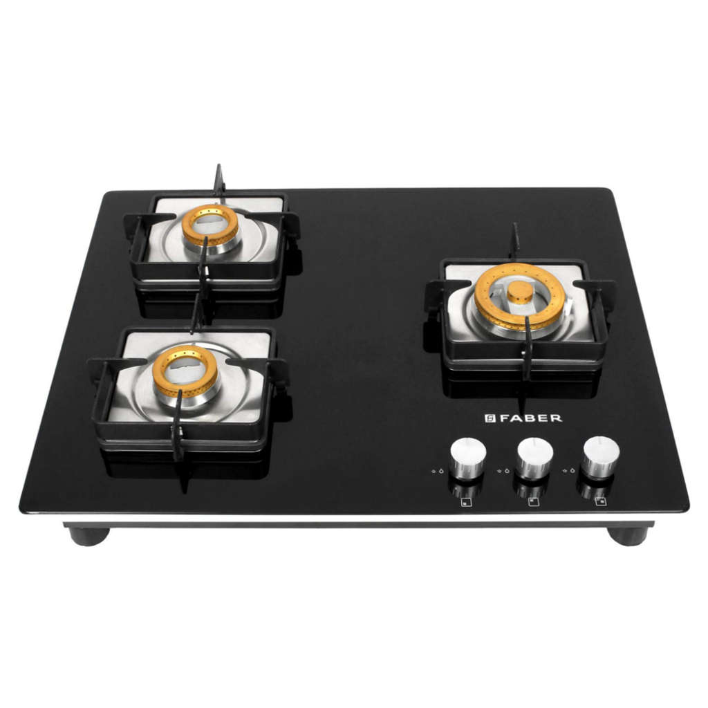 Faber HTG 653 CRS EBR CI Glass Top Gas Stove 3 Brass Burner 