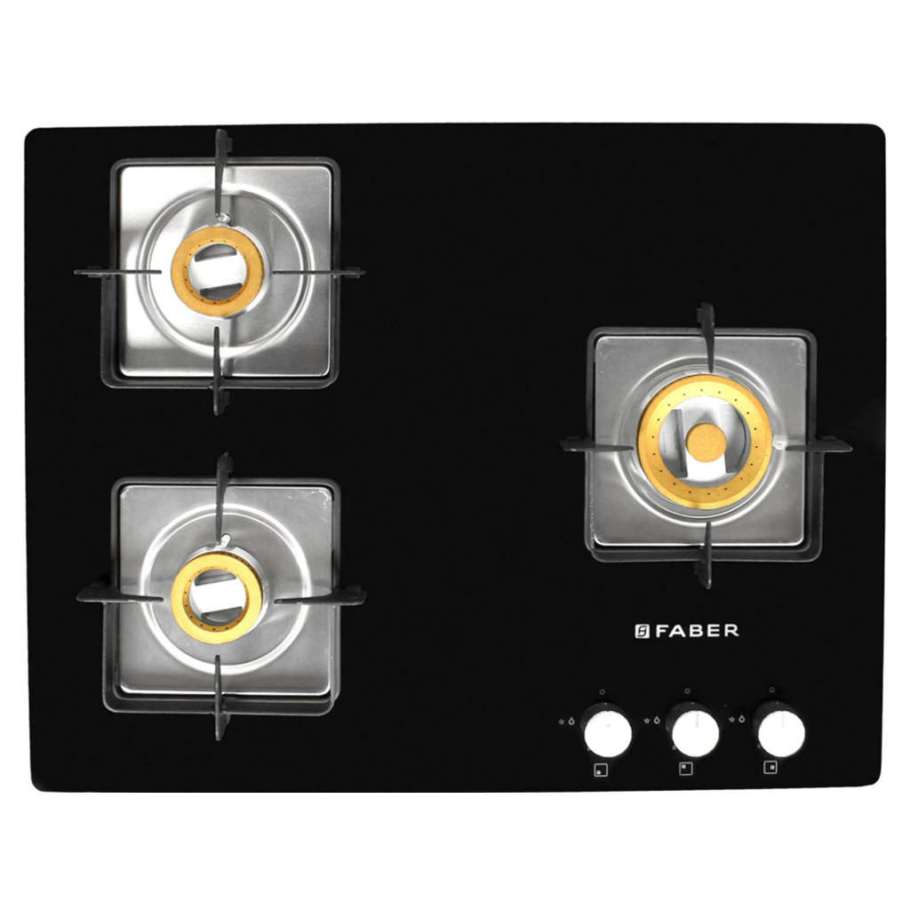 Faber HTG 653 CRS EBR CI Glass Top Gas Stove 3 Brass Burner