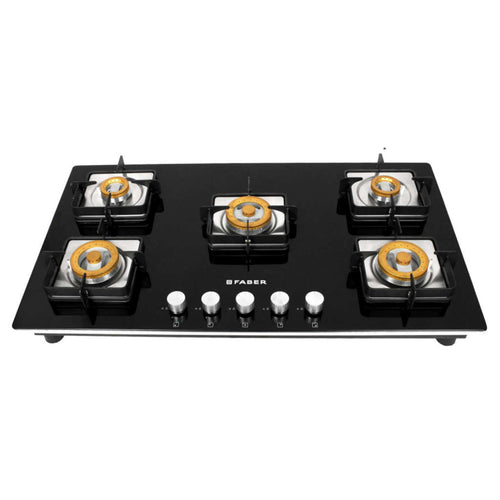 Faber HTG 905 CRS EBR CI Glass Top Gas Stove 5 Brass Burner 