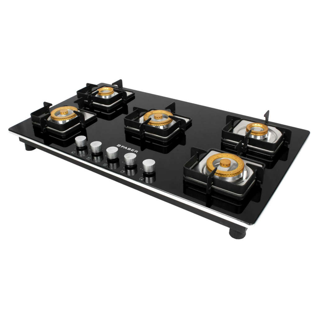 Faber HTG 905 CRS EBR CI Glass Top Gas Stove 5 Brass Burner