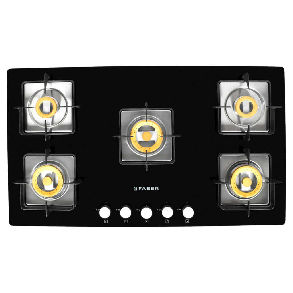 Faber HTG 905 CRS EBR CI Glass Top Gas Stove 5 Brass Burner