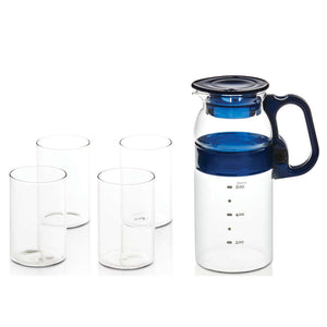 Borosil Marina Aqua Jug With Glass Tumbler Medium Set Of 4 (800ml + 295ml) IWMJ800VM04 