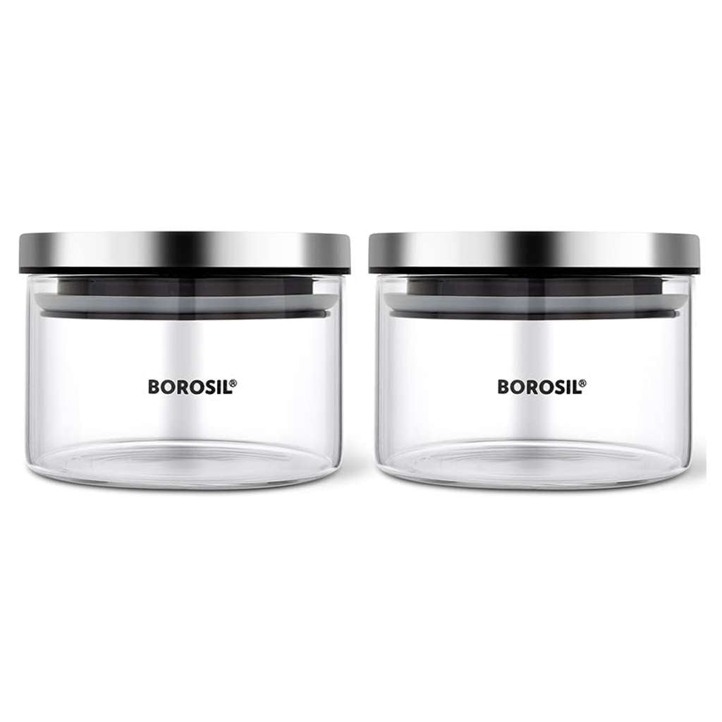 Borosil Classic Jar With Stainless Steel Lid 2 Pcs And Classic Mug 6 Pcs (300ml + 190ml) BCJRSSCM190