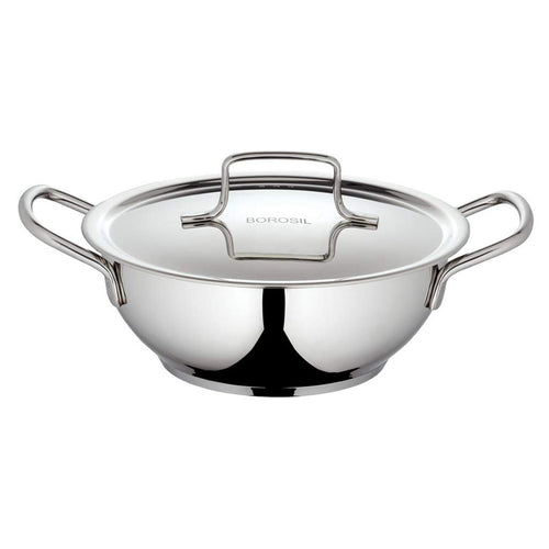 Borosil Cookfresh Stainless Steel Deep Kadai With Lid 2.8 Litre CFDK24SS18 