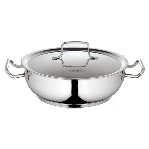 Borosil Cookfresh Stainless Steel Flat Kadai With Lid 2.8 Litre CFFK24SS12 