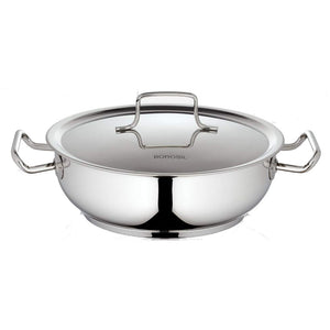 Borosil Cookfresh Stainless Steel Flat Kadai With Lid 2.8 Litre CFFK24SS12 