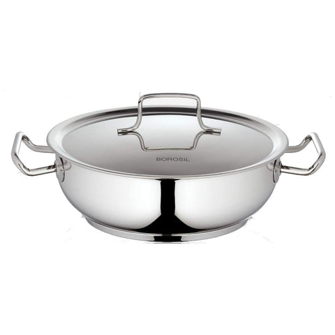 Borosil Cookfresh Stainless Steel Flat Kadai With Lid 2.8 Litre CFFK24SS12 