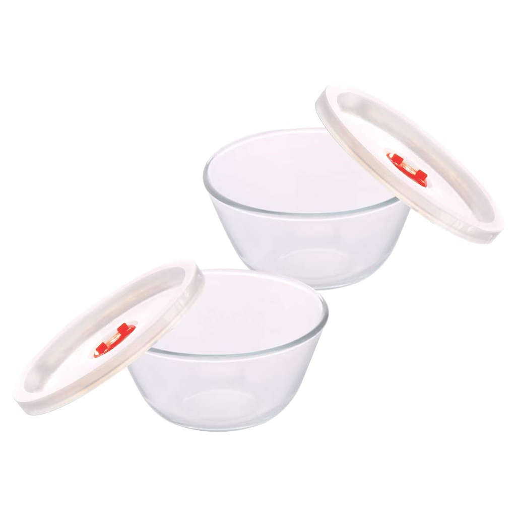 Borosil Mixing & Serving Glass Bowl With White Lid Set Of 2 (900ml + 900ml ) IH22MB01290