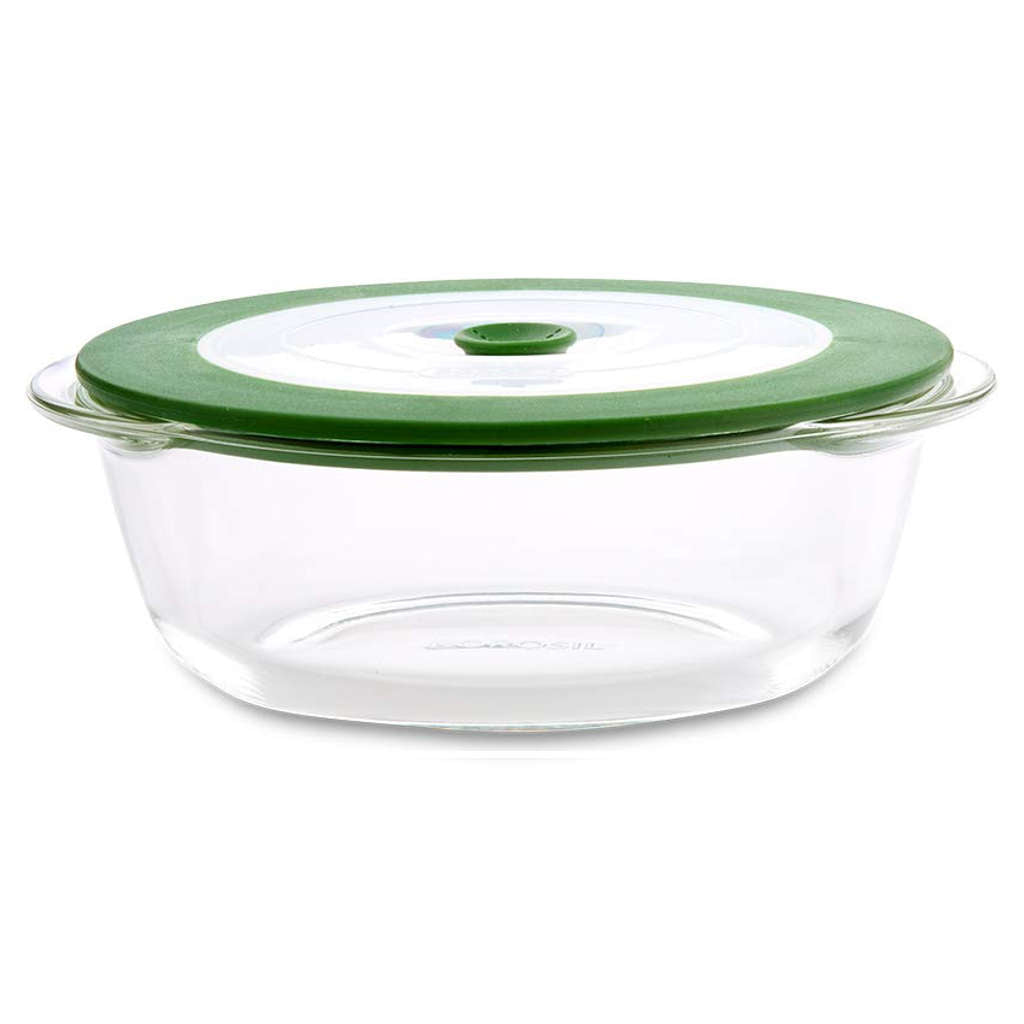 Borosil Round Glass Dish With Green Lid 1 Litre IYRNGRL1000