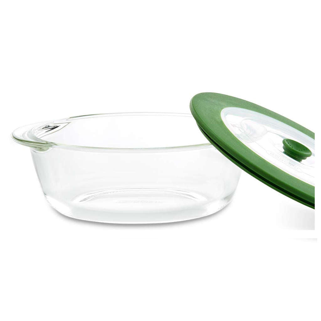 Borosil Round Glass Dish With Green Lid 1 Litre IYRNGRL1000