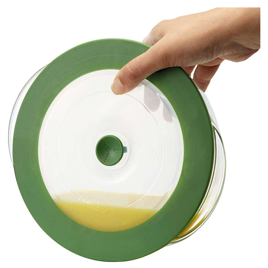 Borosil Round Glass Dish With Green Lid 1 Litre IYRNGRL1000