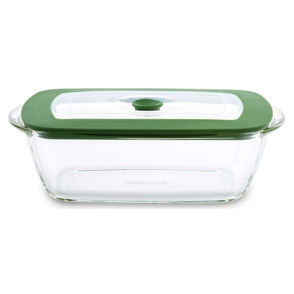 Borosil Rectangular Glass Dish With Green Lid 2.6 Litre IYREGRL2600