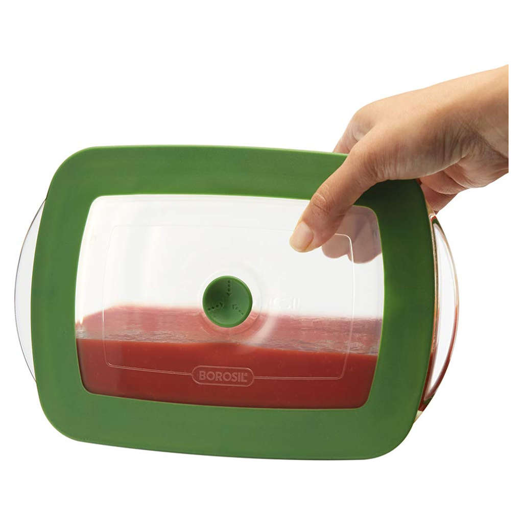 Borosil Rectangular Glass Dish With Green Lid 2.6 Litre IYREGRL2600