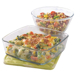 Borosil Mixing & Serving Glass Bowl & Square Dish With Plastic Lid (1.3Litre + 1.6Litre) IH77GS02702 