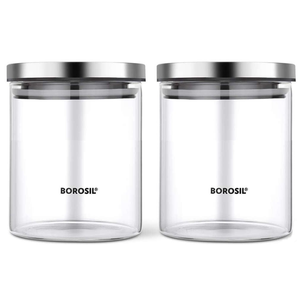 Borosil Classic Glass Storage Jar Set Of 2 (600ml + 600ml) BCLJR962600