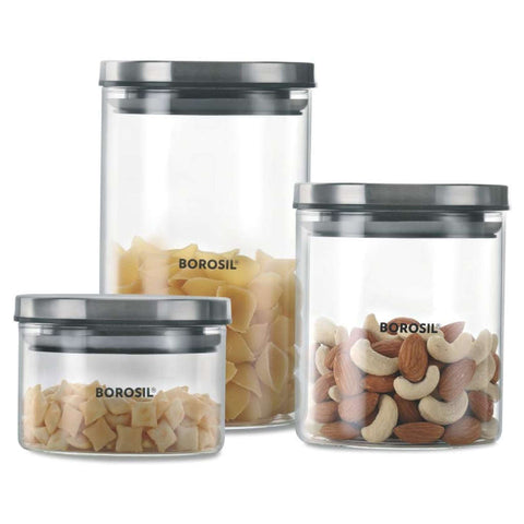 Borosil Classic Glass Storage Jar Set Of 3 (300ml + 600ml + 900ml) BCLJR963369 