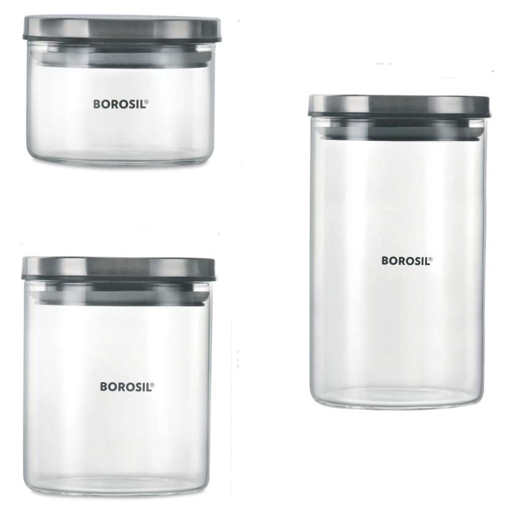 Borosil Classic Glass Storage Jar Set Of 3 (300ml + 600ml + 900ml) BCLJR963369