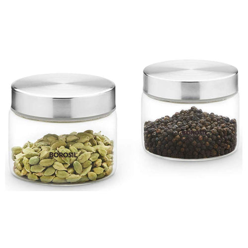 Borosil Endura Airtight Glass Storage Jar With Stainless Steel Lid Set Of 2 (350ml + 350ml) BVVGJRS2350 