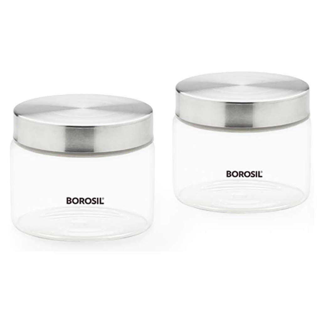 Borosil Endura Airtight Glass Storage Jar With Stainless Steel Lid Set Of 2 (350ml + 350ml) BVVGJRS2350