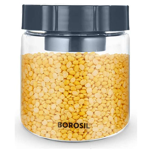 Borosil EasyScoop Endura Airtight Glass Storage Jar With PP Gray Lid 600 ml BVGJRESP600 