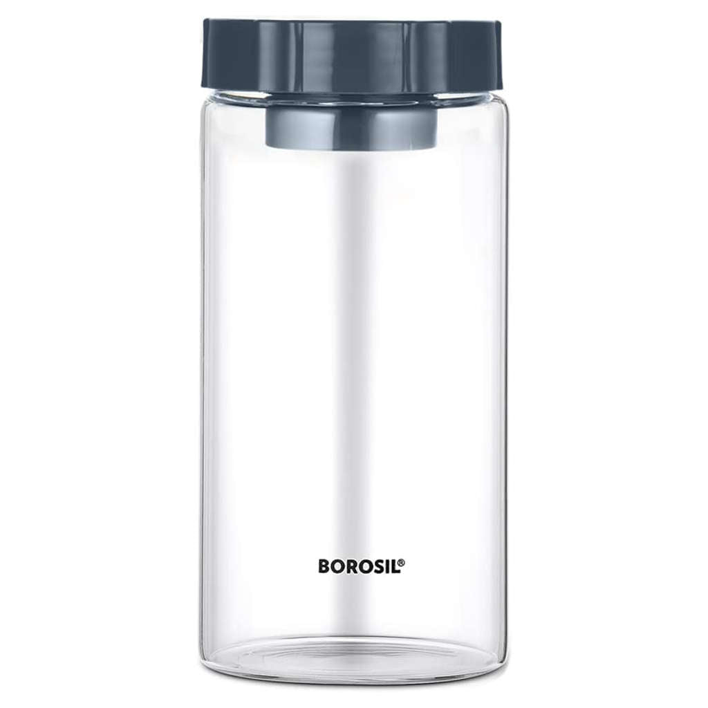 Borosil EasyScoop Endura Airtight Glass Storage Jar With PP Gray Lid 1.2 Litre BVGJESP1200