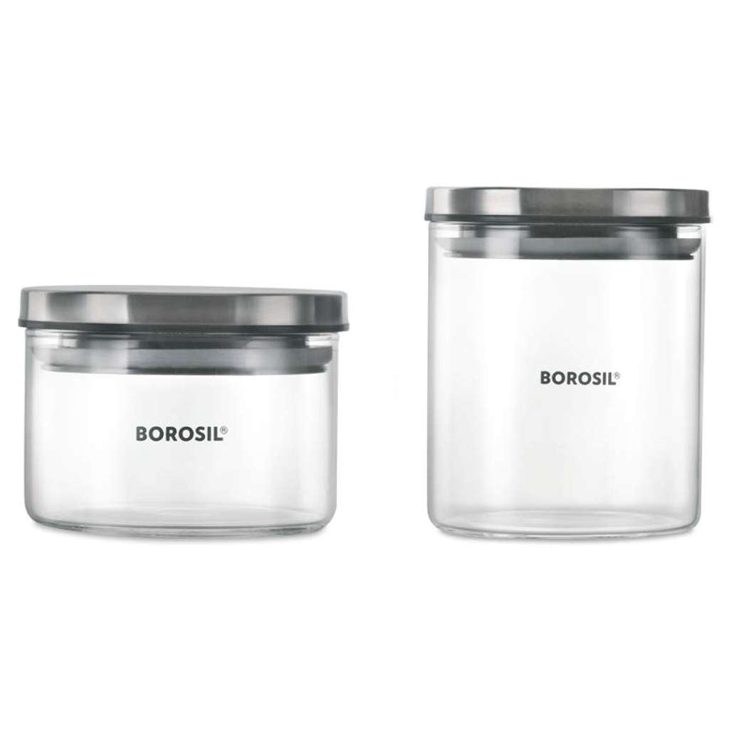 Borosil Spin N Store Tray With Classic Storage Jar Set Of 7 (300ml + 600ml) BVSPST06037