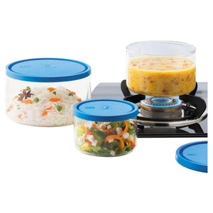 Borosil Cook & Storage Container With Plastic Lid Set Of 3 (400ml + 800ml + 1.5Litre) IH11CT07003 